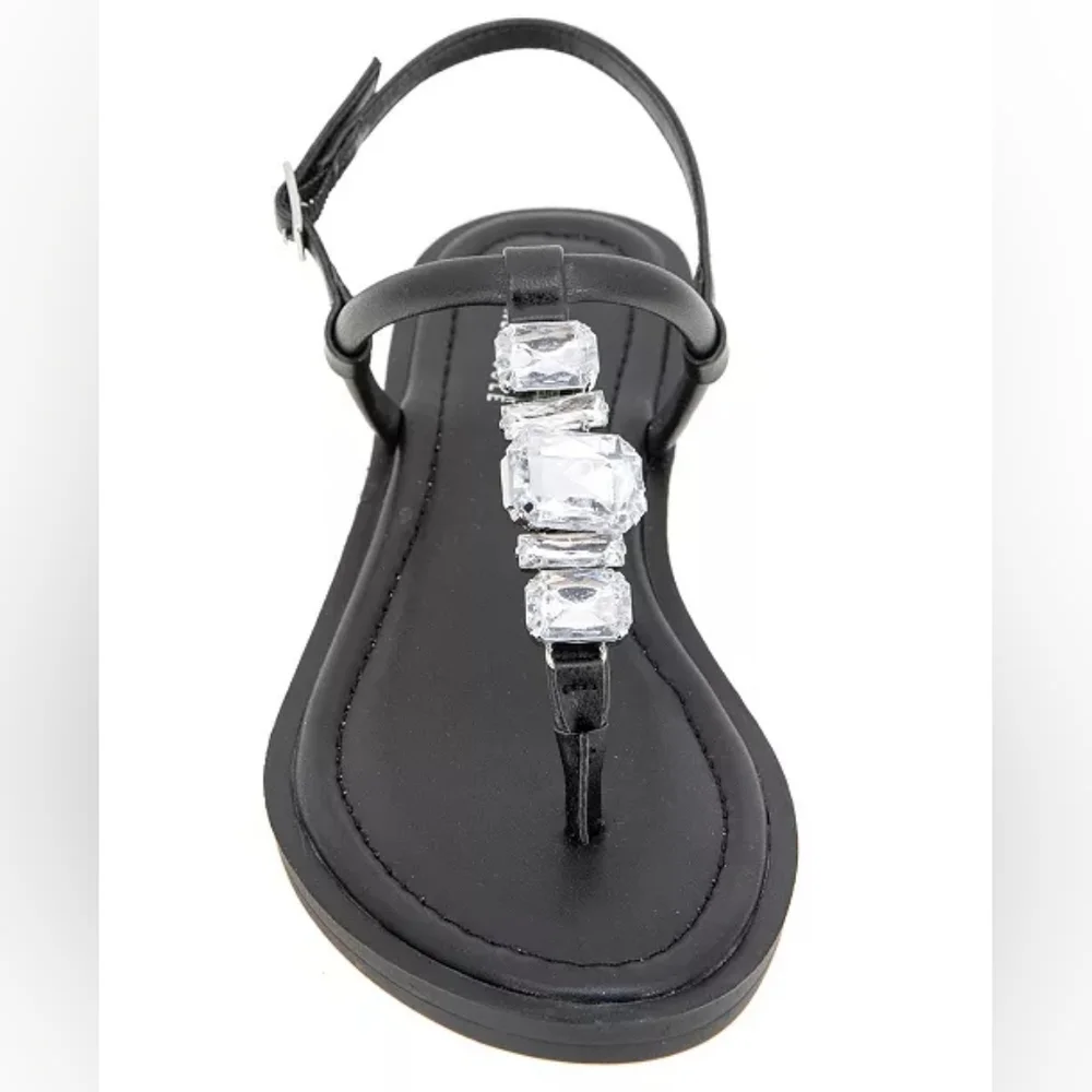 Kenneth Cole Reaction Women's Sera Black Leather Almond Toe Flat Sandals Size 9